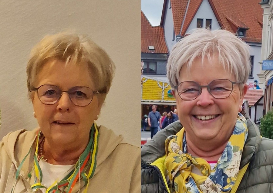 Jutta Ringe links ohne und rechts mit Perücke.